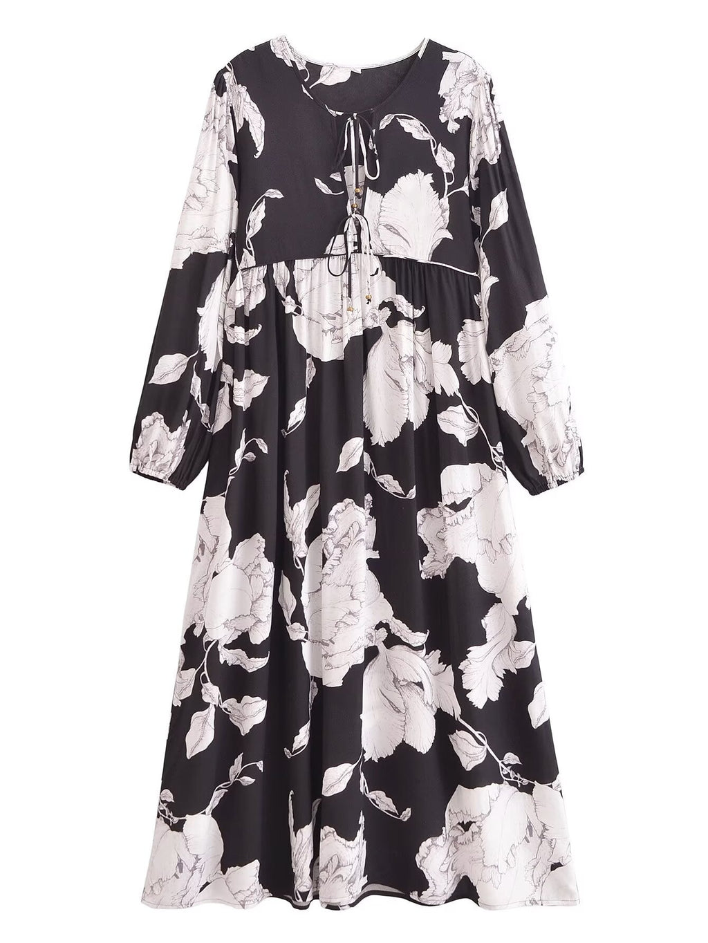 Rayon Printed Tassel Bohemian Loose Long Sleeve Dress Summer Casual