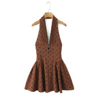 Sweet Rhinestone Chic Halter Dress Retro Sexy Deep V Plunge neck Slim Fit Backless Mini Bella Mia