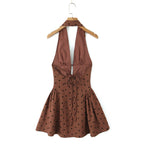 Sweet Rhinestone Chic Halter Dress Retro Sexy Deep V Plunge neck Slim Fit Backless Mini Bella Mia