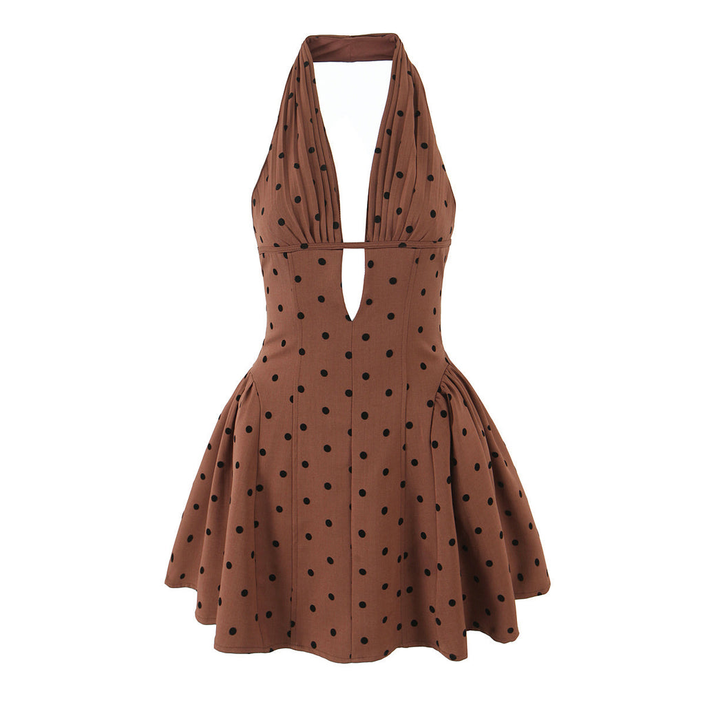 Sweet Rhinestone Chic Halter Dress Retro Sexy Deep V Plunge neck Slim Fit Backless Mini Bella Mia