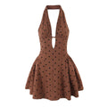 Sweet Rhinestone Chic Halter Dress Retro Sexy Deep V Plunge neck Slim Fit Backless Mini Bella Mia