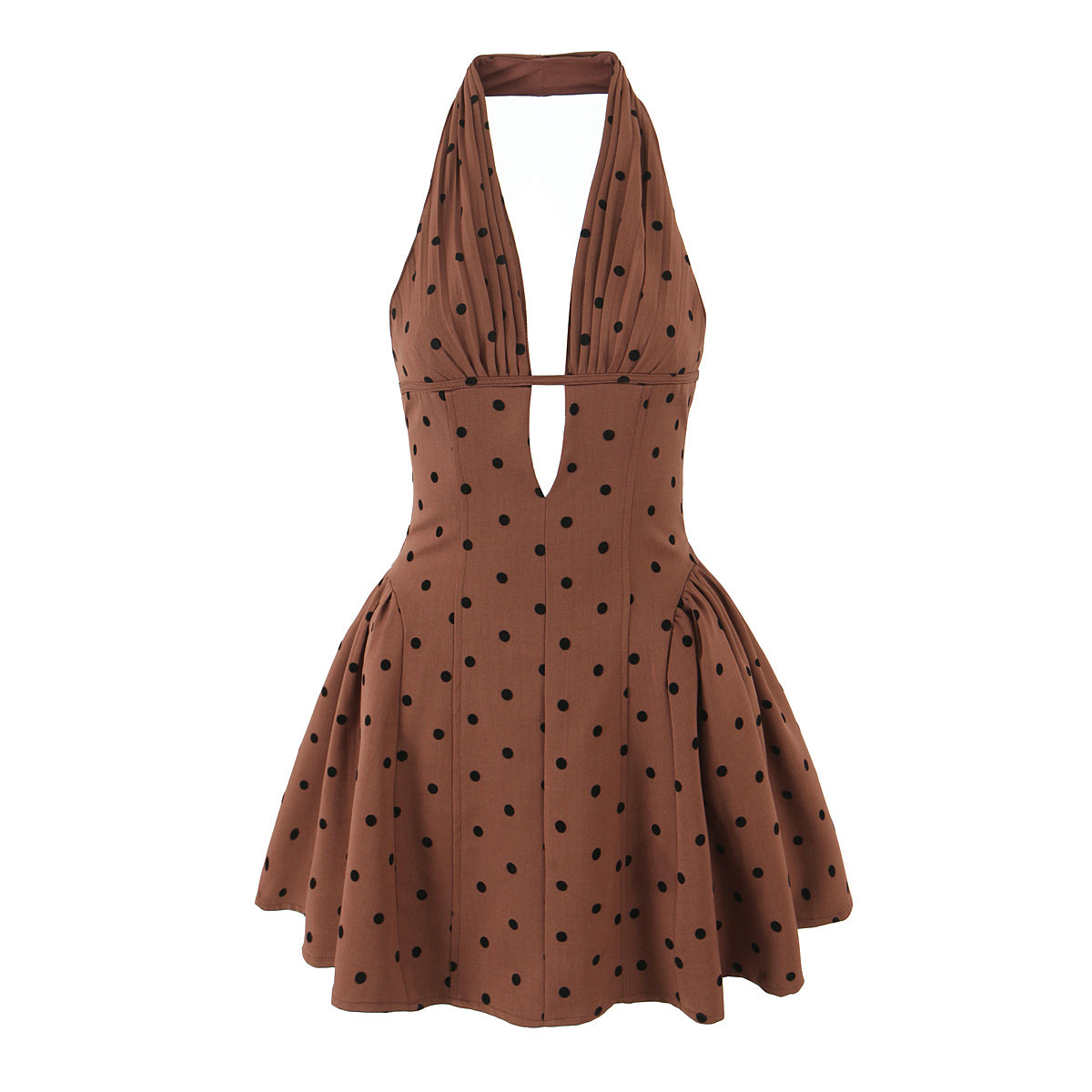 Sweet Rhinestone Chic Halter Dress Retro Sexy Deep V Plunge neck Slim Fit Backless Mini Bella Mia
