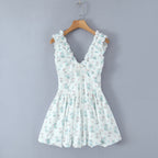 Spring Summer Women Clothing Sexy Fresh Printed V neck Tulle Dress Bella Mia