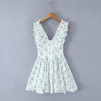 Spring Summer Women Clothing Sexy Fresh Printed V neck Tulle Dress Bella Mia