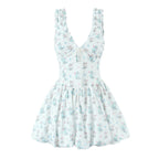 Spring Summer Women Clothing Sexy Fresh Printed V neck Tulle Dress Bella Mia