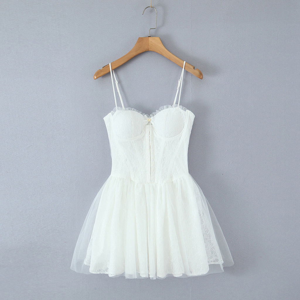 Spring Summer Vacation Sexy Little Fresh Sweet Spicy Waist Shaping Lace Embroidery Dress Bella Mia
