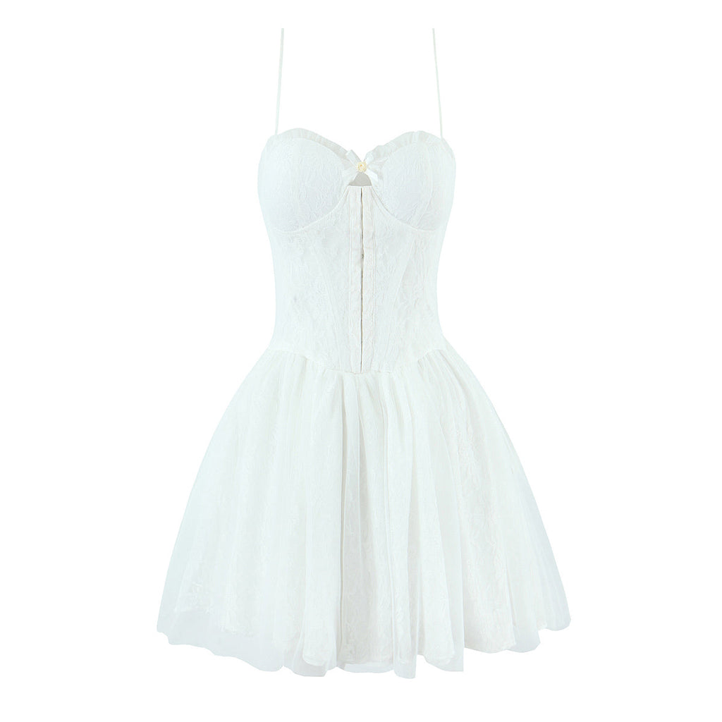 Spring Summer Vacation Sexy Little Fresh Sweet Spicy Waist Shaping Lace Embroidery Dress Bella Mia