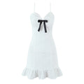 V neck Lace Chest Bow Suspender Dress Sweet Slim Fit Wooden Ear