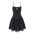 Summer Women Sexy Polka Dot Camisole Stitching Lace Bow Dress