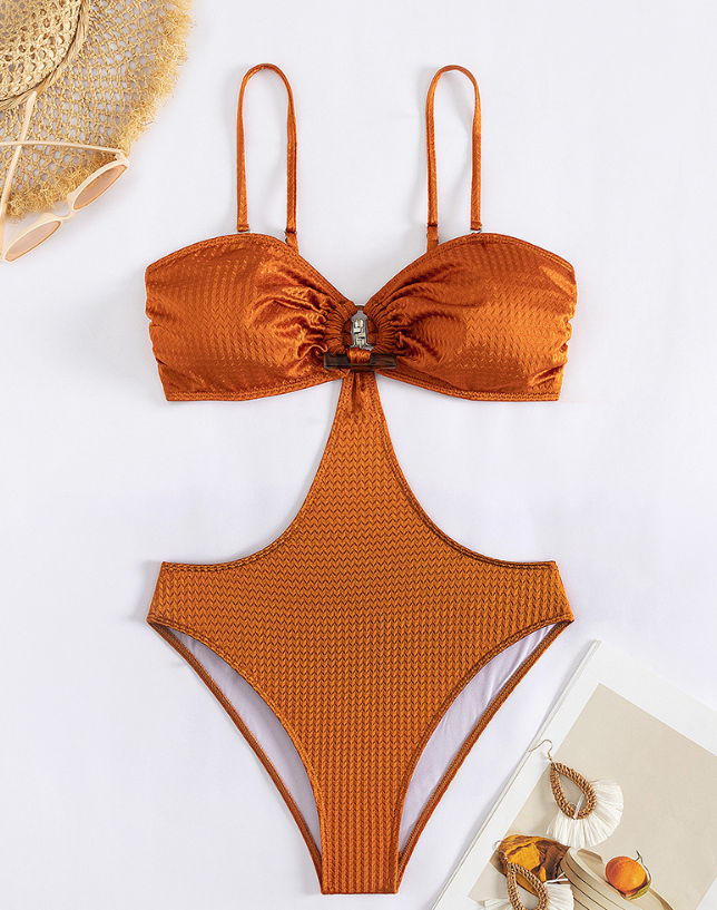 One Piece Swimsuit Women Sexy Backless Hollow Out Cutout Shiny Solid Color Sling Swimsuit Bella Mia