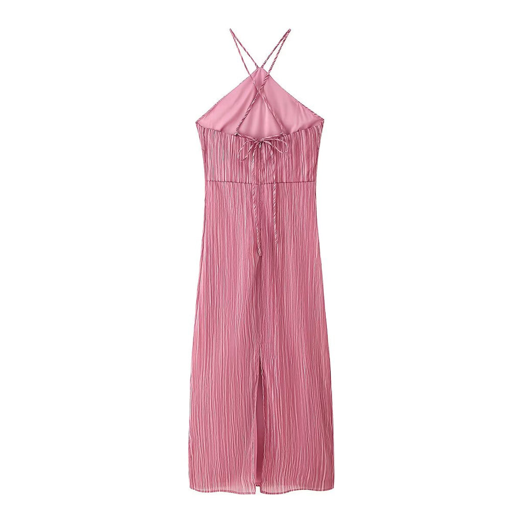 Spring Summer Women Clothing Sexy Sexy Slim Halter Lace up Texture Dress Bella Mia