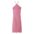 Spring Summer Women Clothing Sexy Sexy Slim Halter Lace up Texture Dress Bella Mia