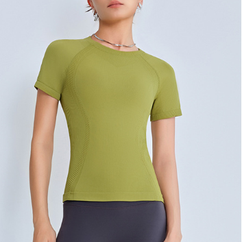 Spring Summer 3D Seamless Weaving Texture Sports Yoga Training Fitness Tight Short Sleeve Yoga T shirt Top Bella Mia