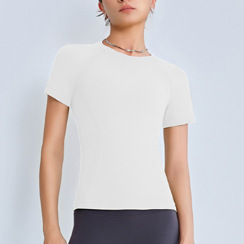 Spring Summer 3D Seamless Weaving Texture Sports Yoga Training Fitness Tight Short Sleeve Yoga T shirt Top Bella Mia