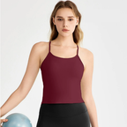Spring Summer Cool Feeling Spaghetti Strap Yoga Vest Women Beauty Back Dovetail Split Sling Fixed Cup Breathable Workout Clothes Top Bella Mia