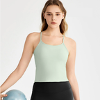 Spring Summer Cool Feeling Spaghetti Strap Yoga Vest Women Beauty Back Dovetail Split Sling Fixed Cup Breathable Workout Clothes Top Bella Mia