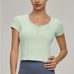 Slim Fit Yoga T shirt Women Princess Line Waist Tight Sports Short Sleeve Peach Collar Tight Fitness Top Bella Mia
