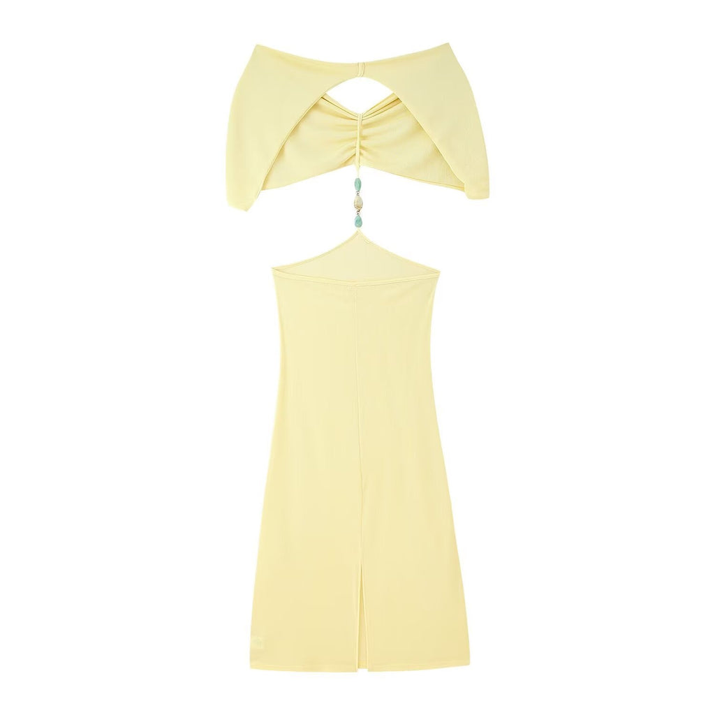 Women Clothing French Simple Sexy Backless Beads Dress Bella Mia