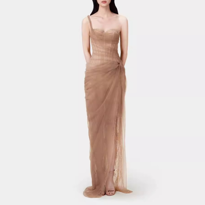 Summer Pure Sexy Lace Solid Color One Shoulder Dress Bella Mia