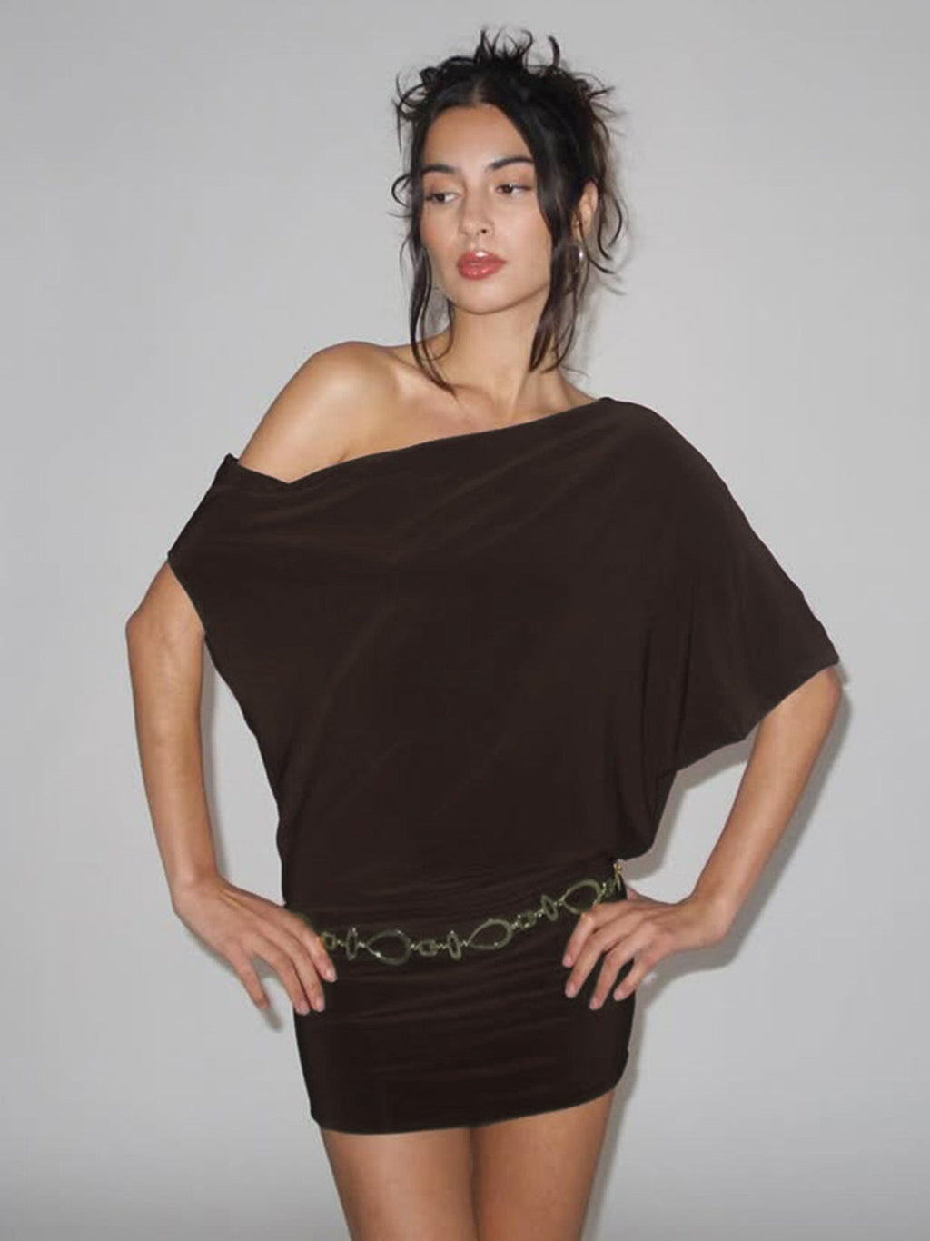 Sexy Solid Color Women Clothing Sexy Tube Top Irregular Asymmetric Shoulder Sleeve Short Slim Sheath Dress Women Bella Mia
