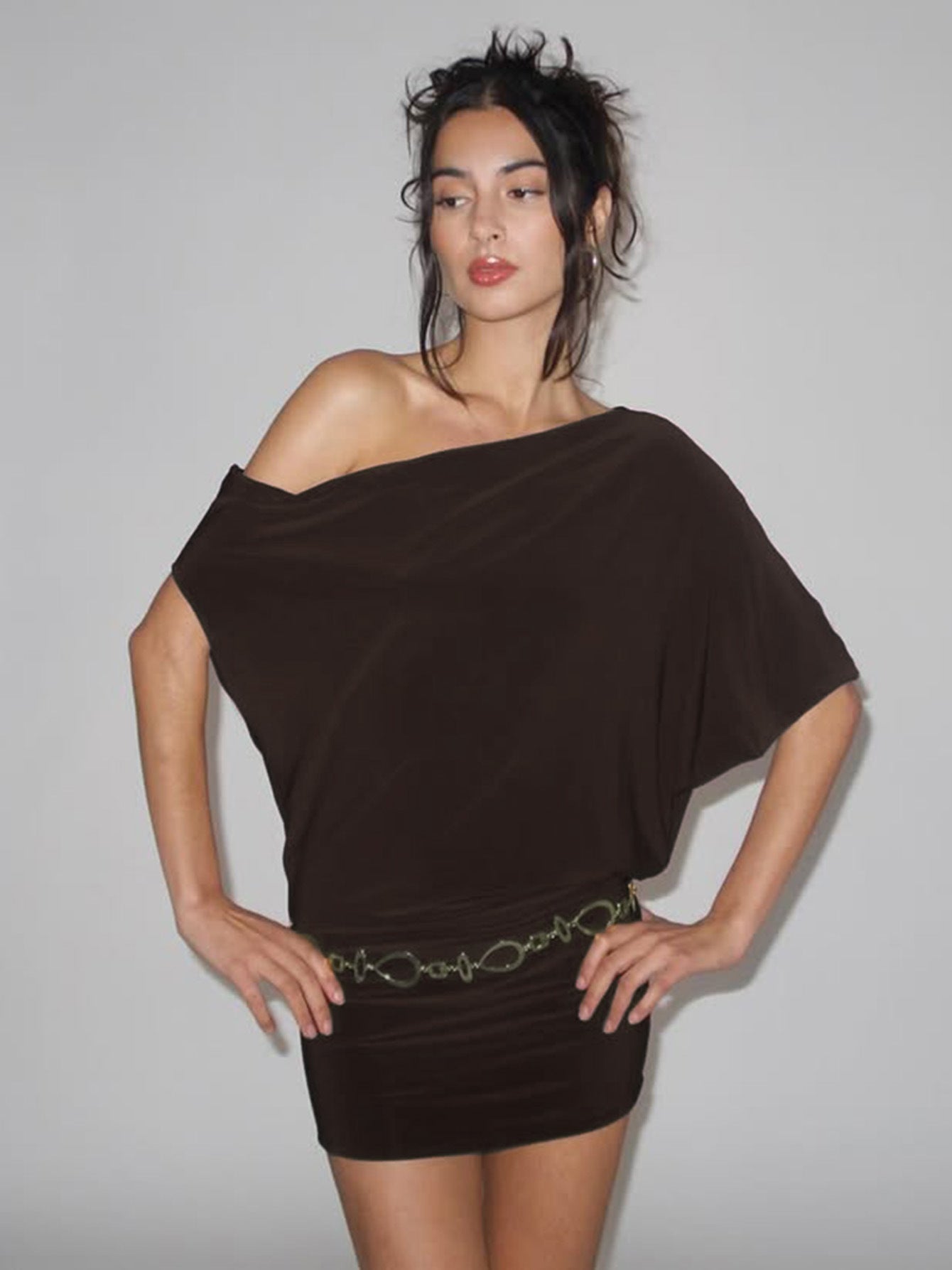 Sexy Solid Color Women Clothing Sexy Tube Top Irregular Asymmetric Shoulder Sleeve Short Slim Sheath Dress Women Bella Mia