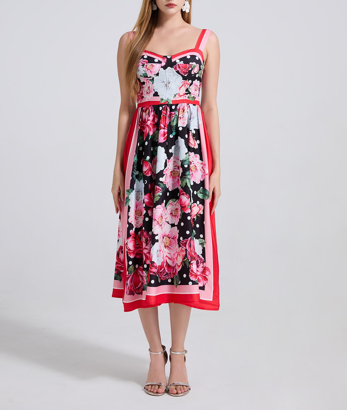 Ladies Printed Halter Dress With Elastic Bands At The Back And High Waisted Dress