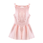 Women Clothing Summer Sexy Hollow Out Cutout Back Sleeveless Bowknot Decorative Pettiskirt Short Dress Bella Mia