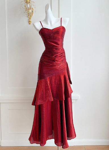 Dark Red Suspenders Dress Concert Birthday Dress High Grade Party Little Dress Bella Mia