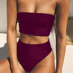 Solid Color High Waist Bikini Split Swimsuit Sports Swimwear Bikini Bella Mia
