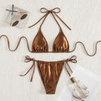Foreign Single Split Swimsuit Sexy Bikini Solid Color Halter Biniki Low Waist Swimsuit Bella Mia