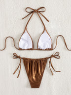 Foreign Single Split Swimsuit Sexy Bikini Solid Color Halter Biniki Low Waist Swimsuit Bella Mia