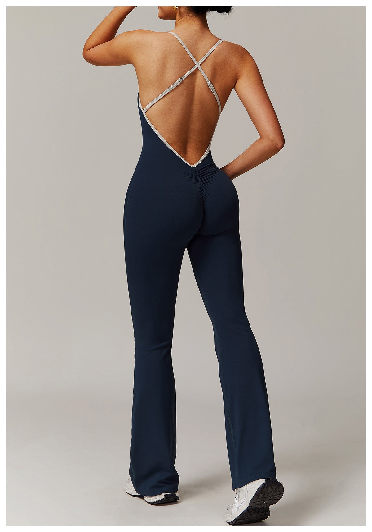 Nude Feel Cross Beauty Back Yoga Jumpsuit Pleated Slightly Pull Running Sports Fitness Horn Jumpsuit Bella Mia