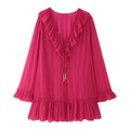 French Summer Youthful Looking Dress Lace up Tassels Loose Fitting Short Stitching