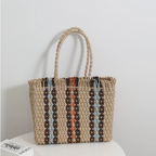 Vertical Stripes Straw Bag Woven Bag Women Simple Large Capacity Portable Shoulder Vacation Beach Bag Bella Mia