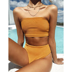 Solid Color High Waist Bikini Split Swimsuit Sports Swimwear Bikini Bella Mia