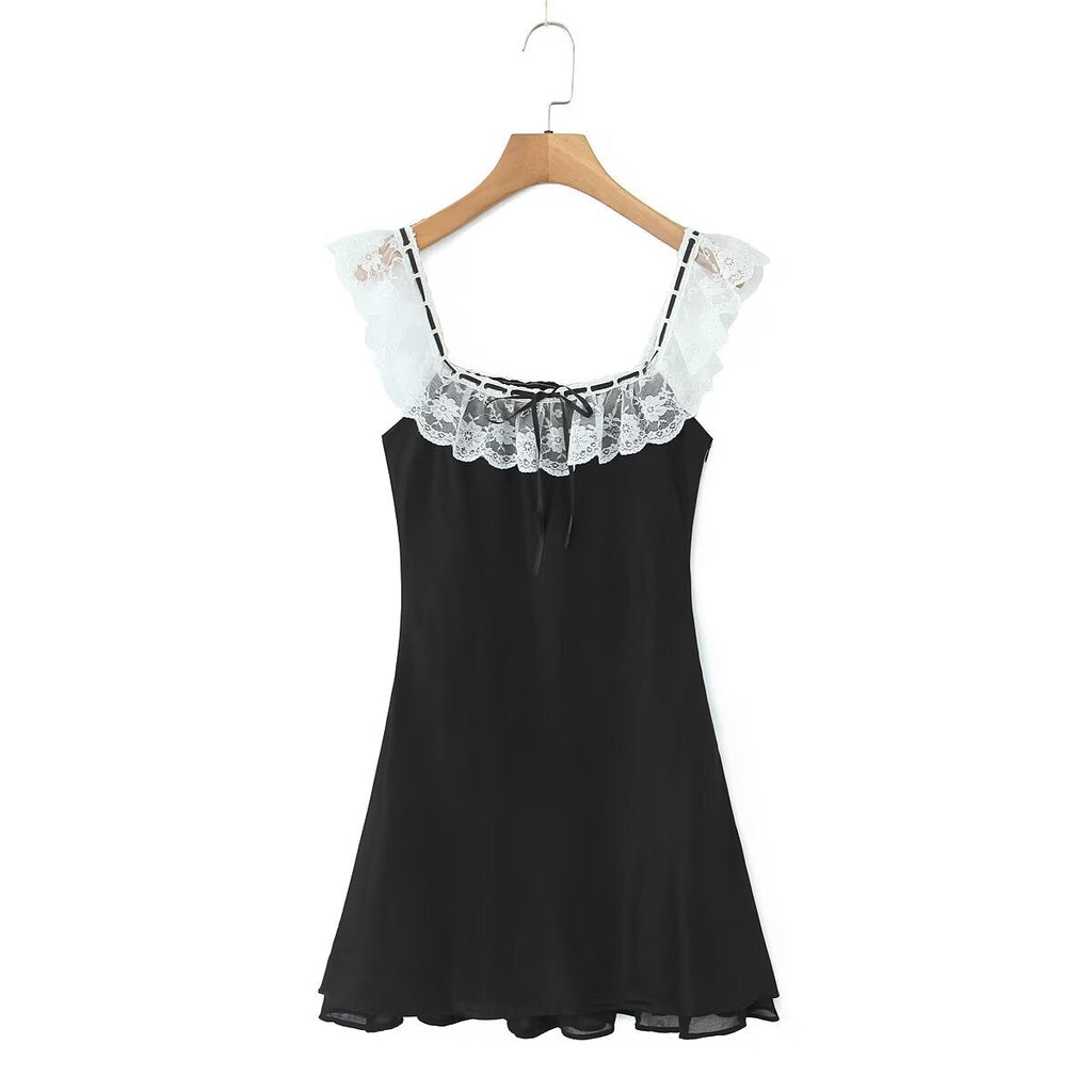 Summer Women Clothing Pure Sexy Ruffled Lace Patchwork Waist Slimming Slimming Dress Short Dresses