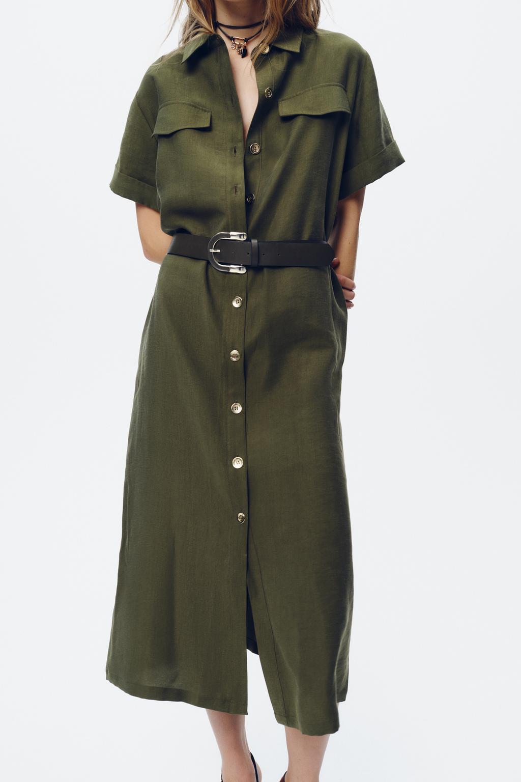 Women Wear Belt Midi Dress
