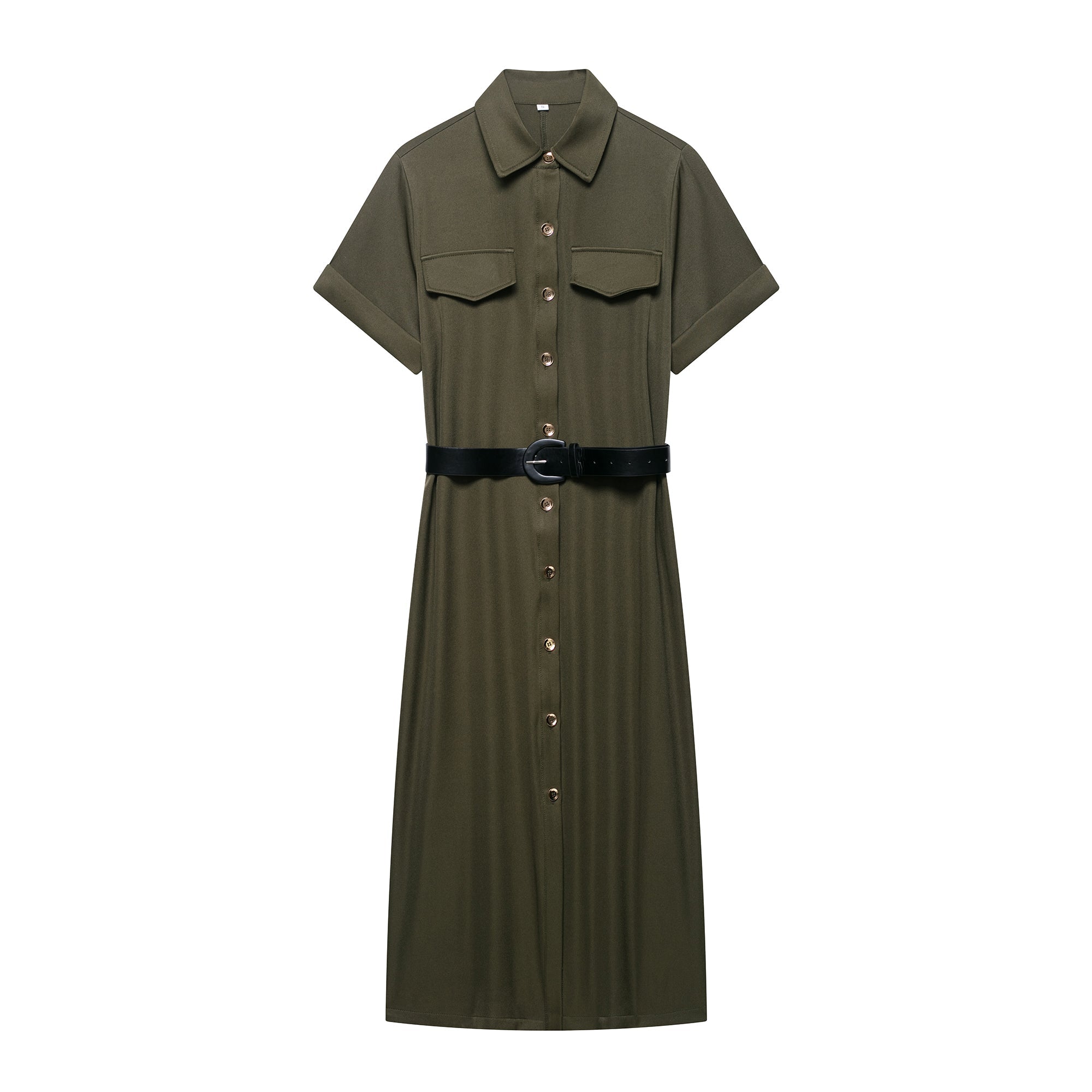 Women Wear Belt Midi Dress