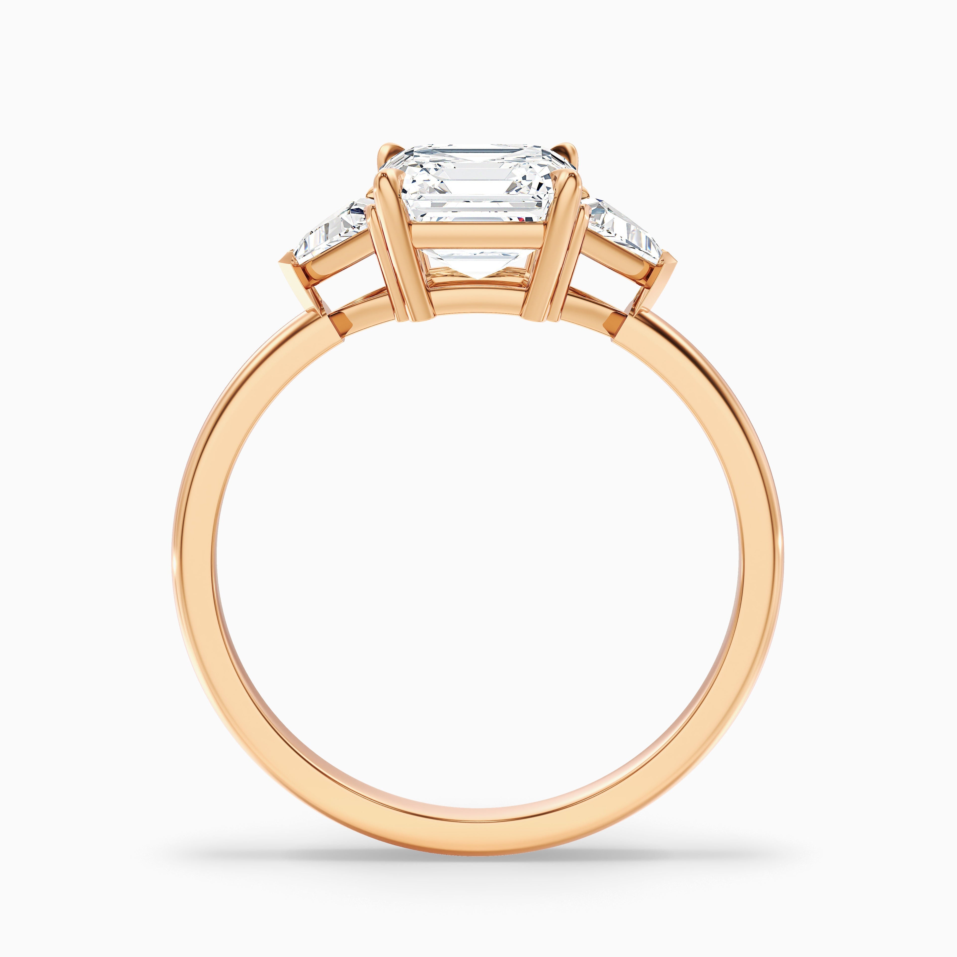 Gigi 1 Carat Three Stone Asscher With Triangle Side Stones Lab Grown Diamond Ring in 10k Yellow Gold