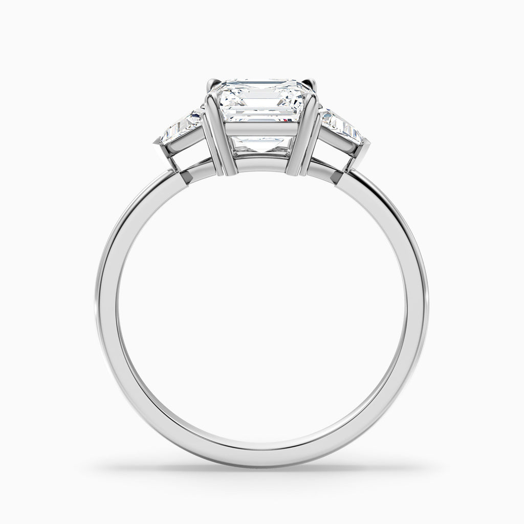 Gigi 4 Carat Three Stone Asscher With Triangle Side Stones Lab Grown Diamond Ring in 10k White Gold