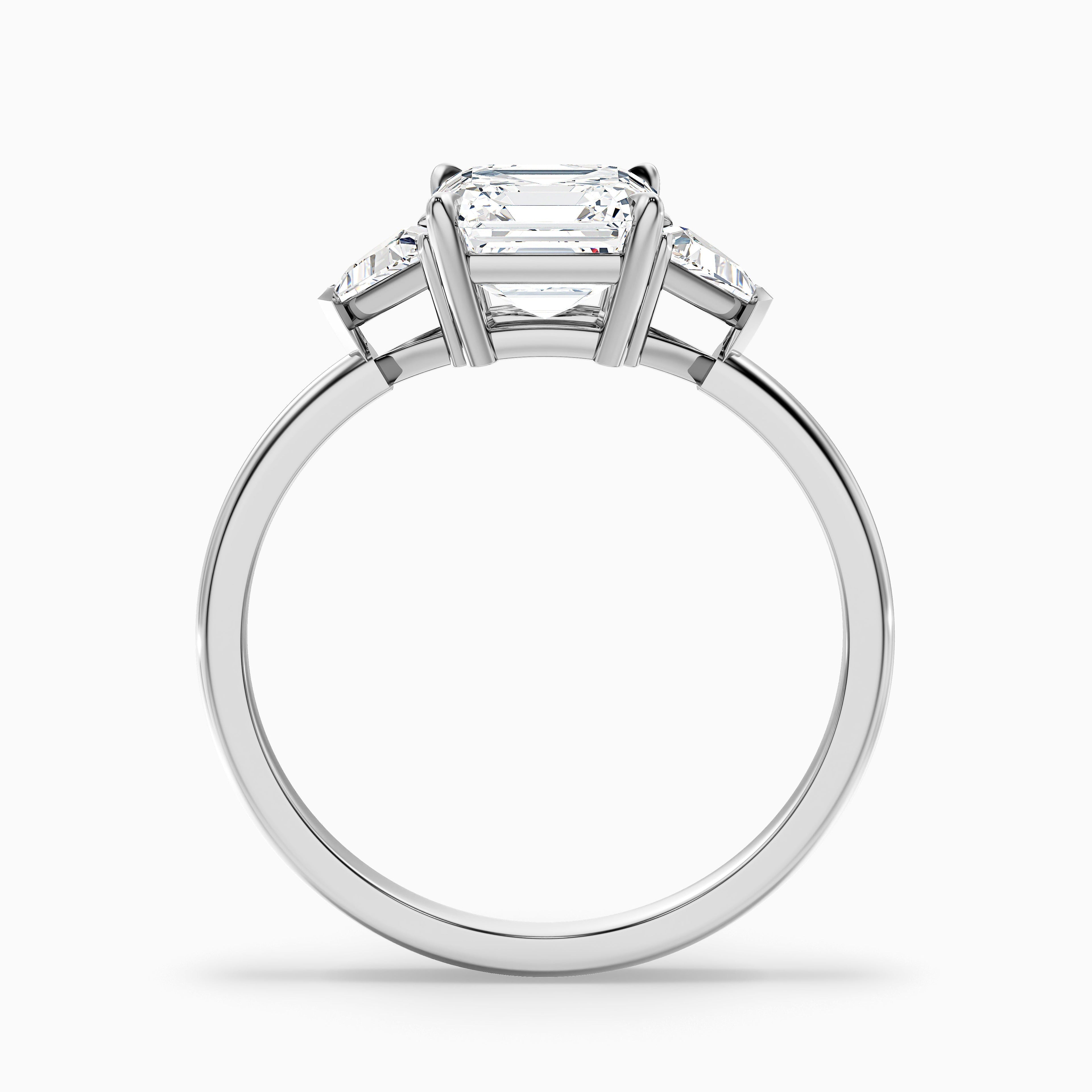 Gigi 4 Carat Three Stone Asscher With Triangle Side Stones Lab Grown Diamond Ring in 10k White Gold