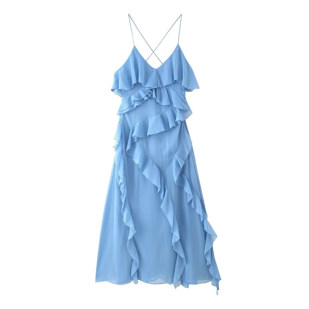 Women Clothing Laminated Decoration Sexy Suspenders Dress Bella Mia