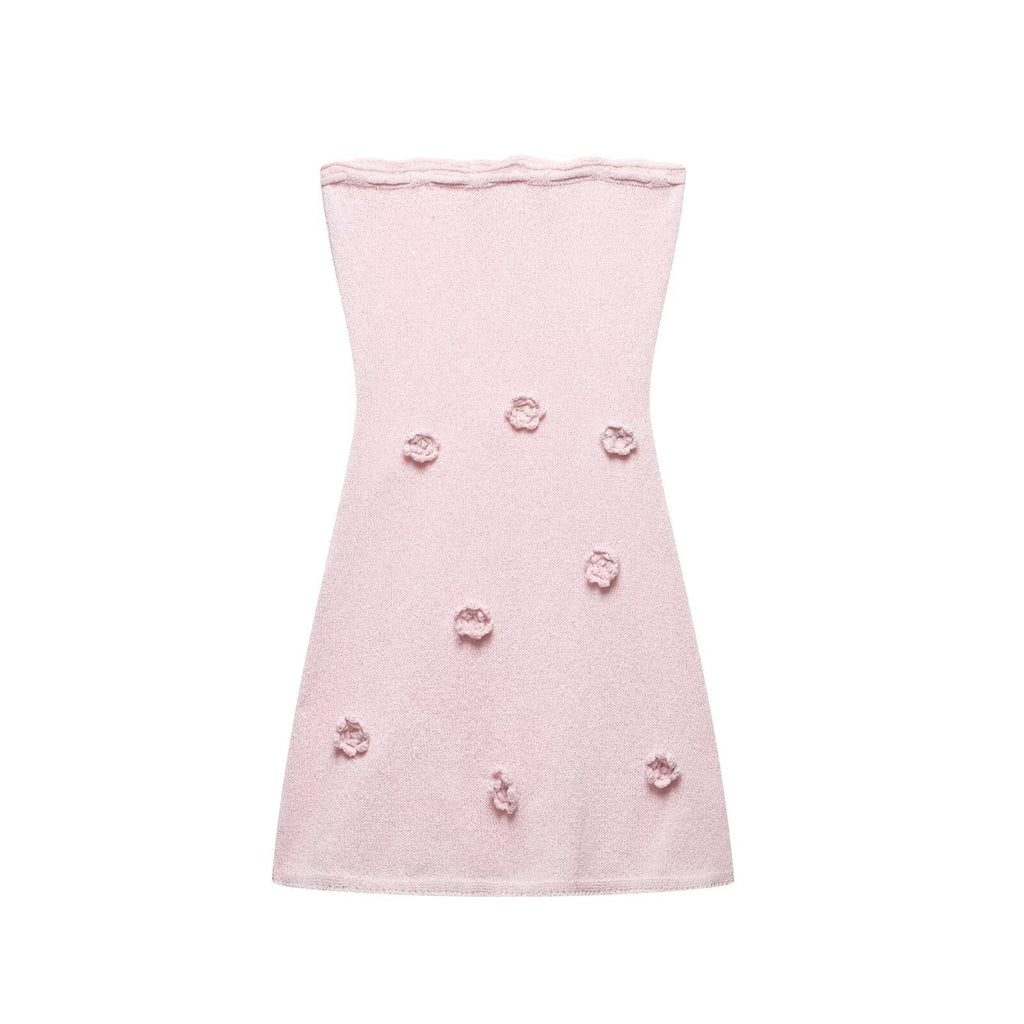 Women Clothing Spring Three Dimensional Floral Chest Lace up Knitted Tube Top Dress Bella Mia