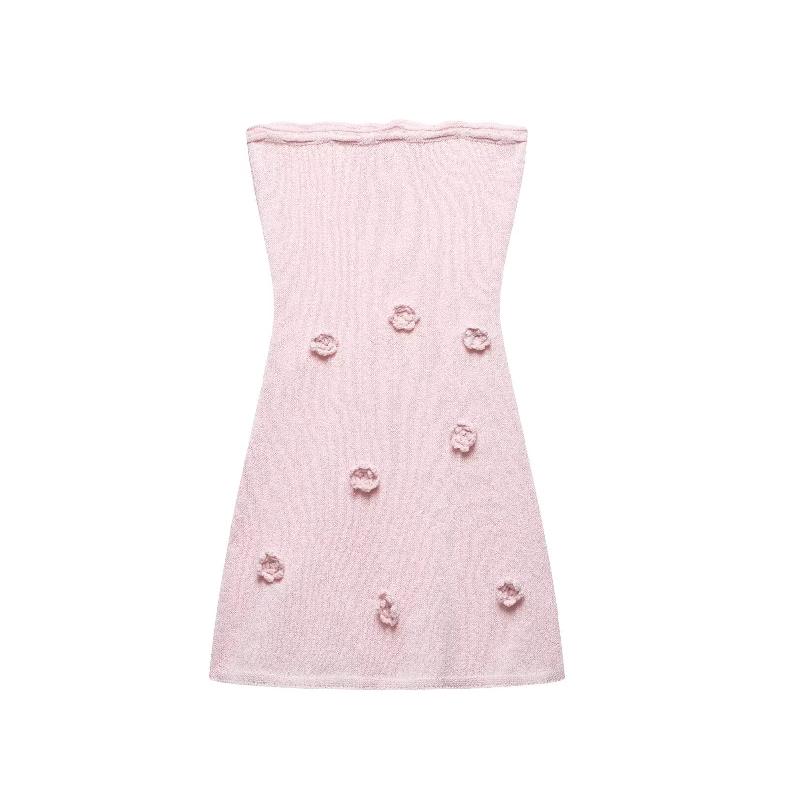 Women Clothing Spring Three Dimensional Floral Chest Lace up Knitted Tube Top Dress Bella Mia