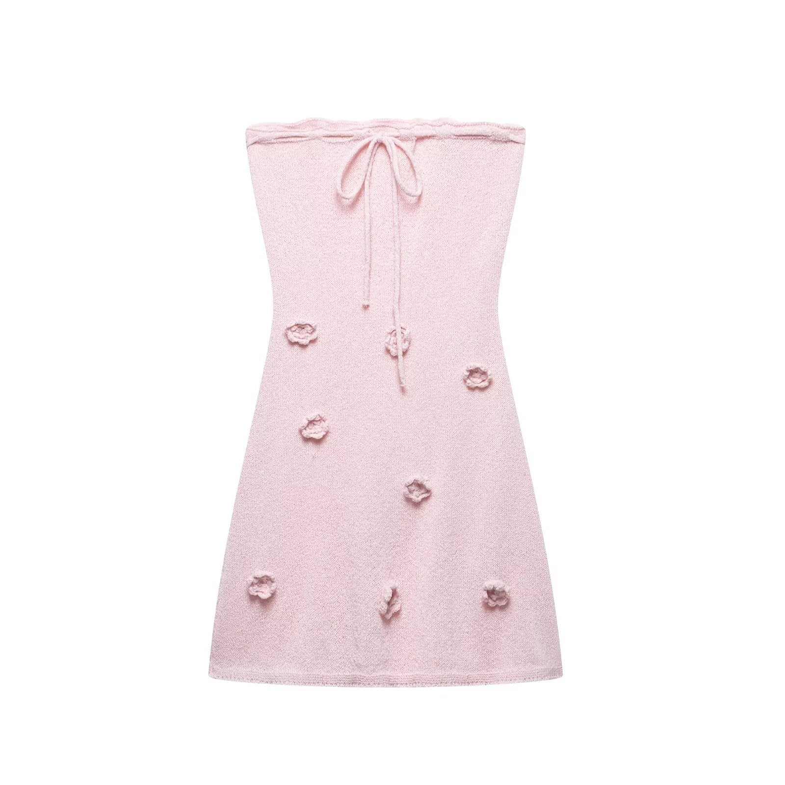 Women Clothing Spring Three Dimensional Floral Chest Lace up Knitted Tube Top Dress Bella Mia