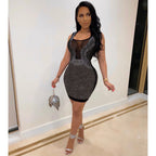 Sexy Slim-Fit Rhinestone See-through Dress Nightclub Uniforms Bella Mia