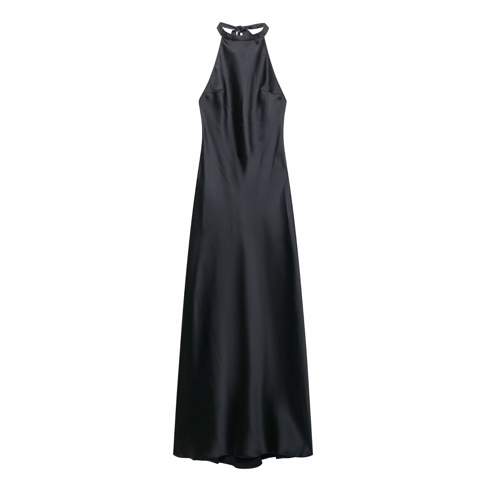 Summer Hanging Collar Silk Satin Texture Dress