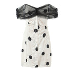 Summer Women off Neck Hip Dress Slim Fit Buttoned Mesh Stitching Polka Dot Tube Top Dress Bella Mia