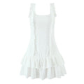French Tight Fitting Cinched Slimming Lace Design Short Ruffled Sleeveless Mini Dress