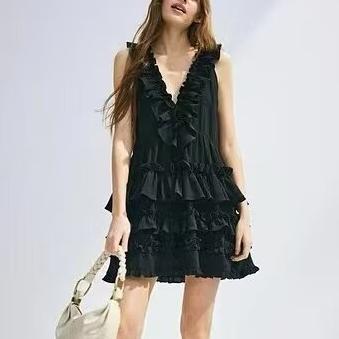 Rayon Ruffled Casual V neck Sleeveless Dress Summer Dress Women